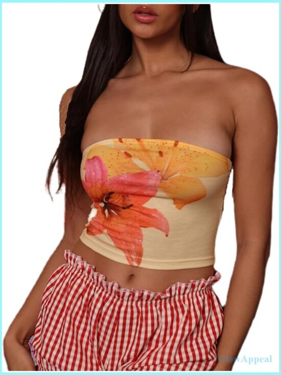 Floral Print Tube Top Backless Bandeau Crop Tank G — photo 1 of 1
